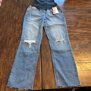Motherhood Maternity XS NWT Distressed Straight Leg Jeans Raw Hem
